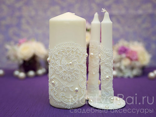 свадебные свечи на свадьбу домашний семейный очаг пудровый с кружевом купить спб